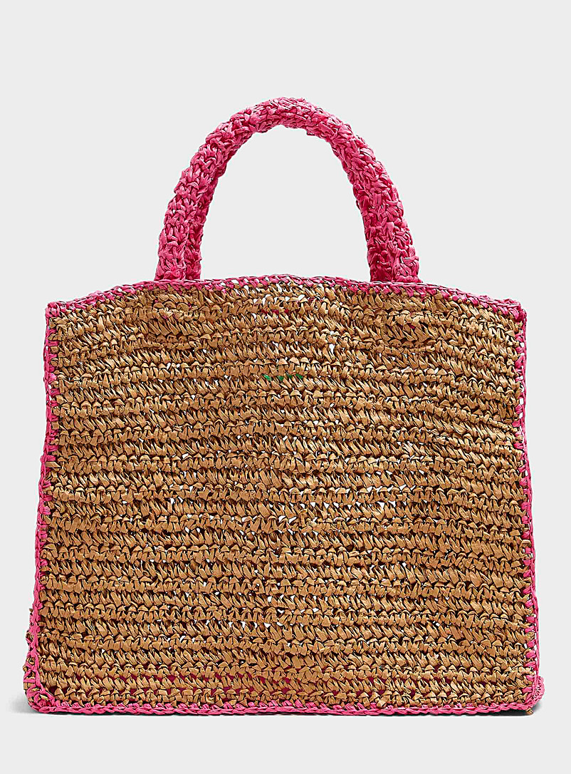 United Colors of Benetton Ecru/Linen Colourful straw tote for women