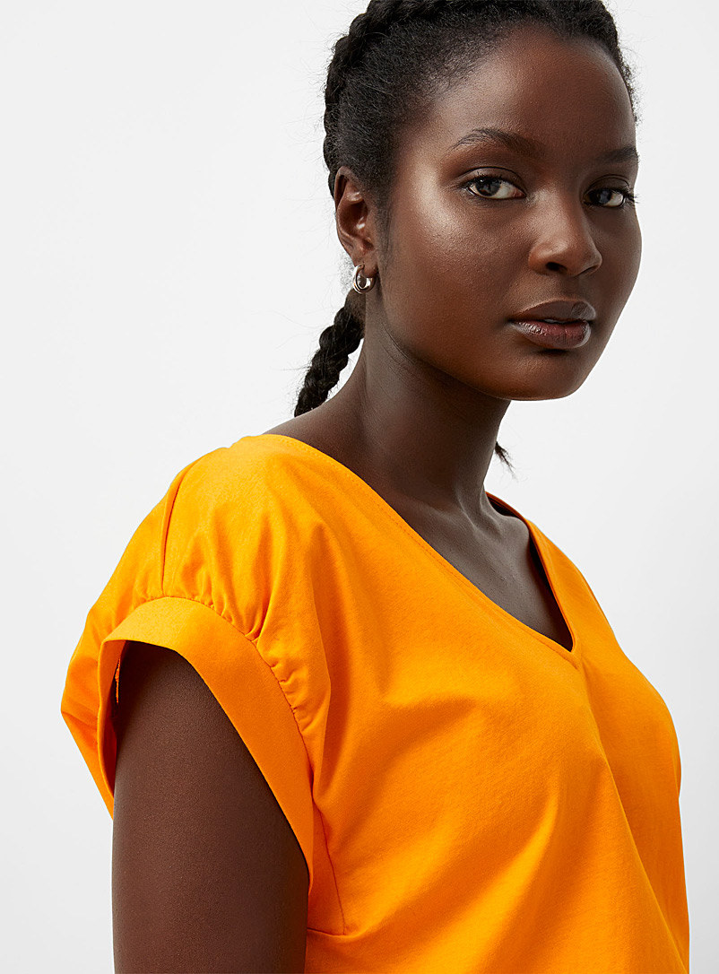 United Colors of Benetton: Le t-shirt carré manches bouffantes Orange pour femme
