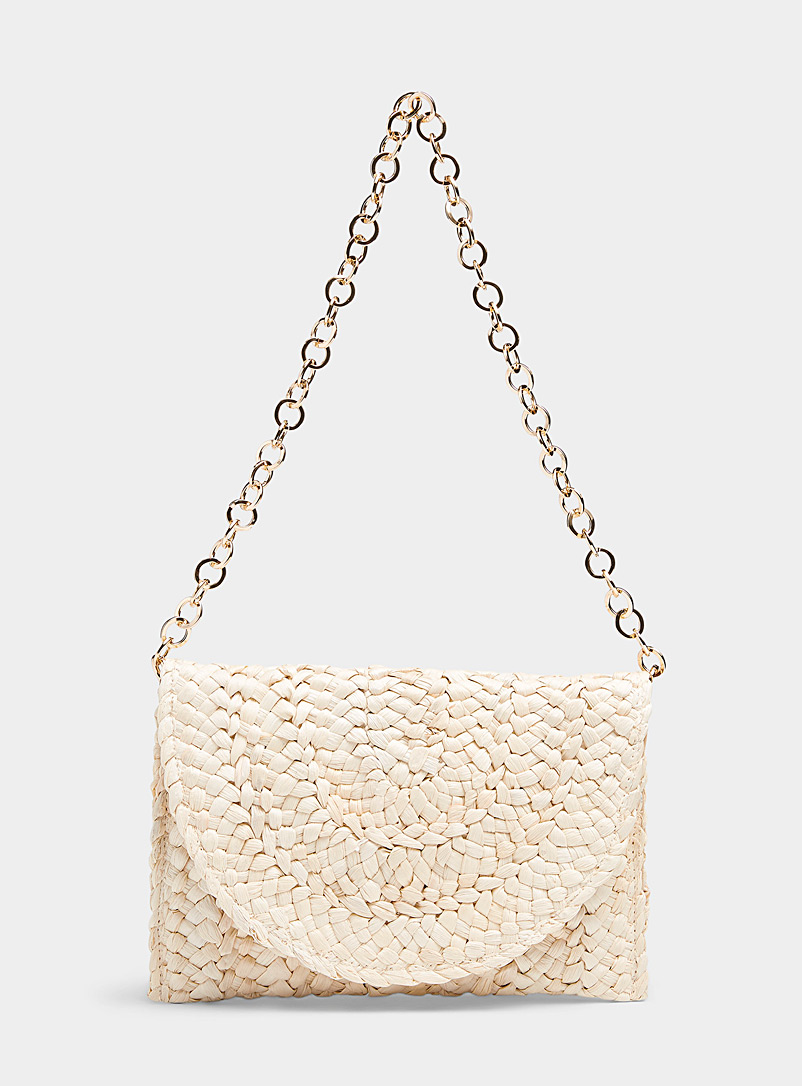 United Colors of Benetton Cream Beige Braided straw flap clutch for women