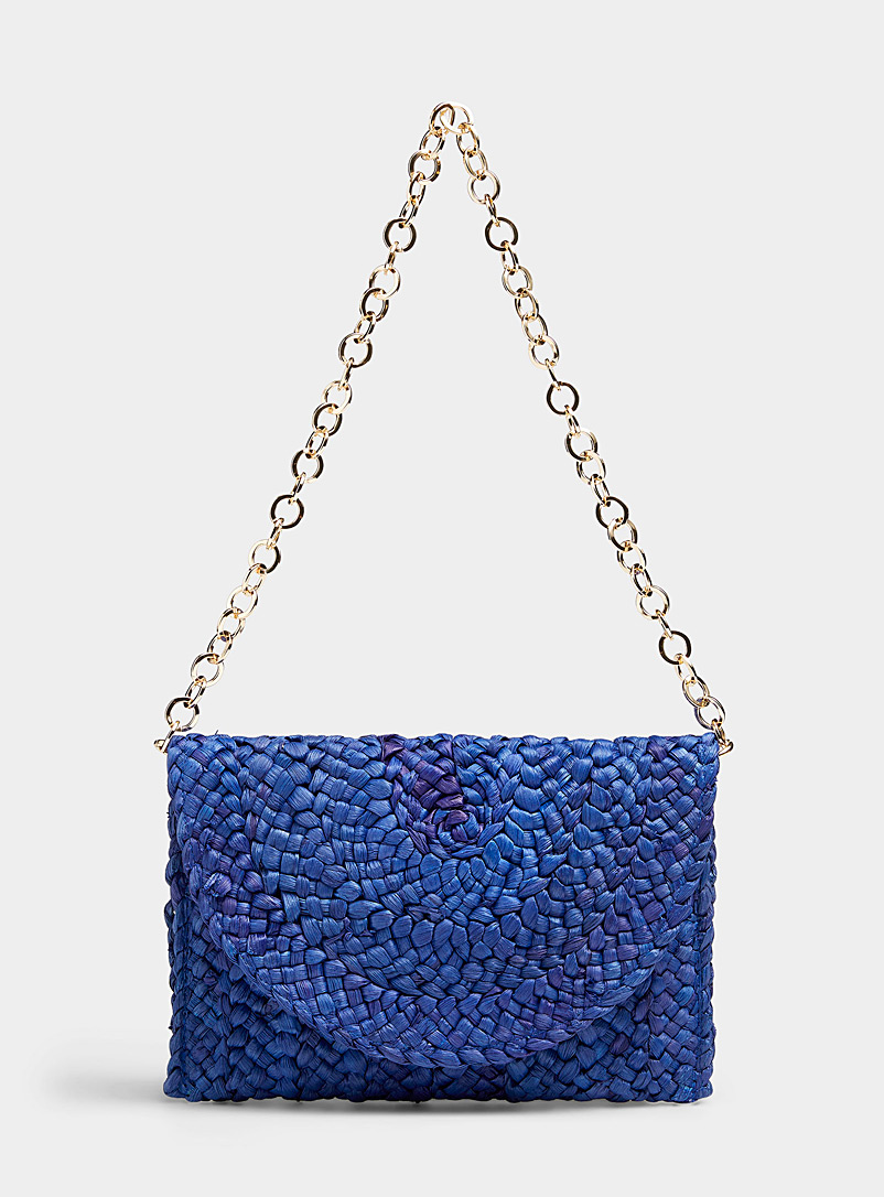 United Colors of Benetton Marine Blue Braided straw flap clutch for women