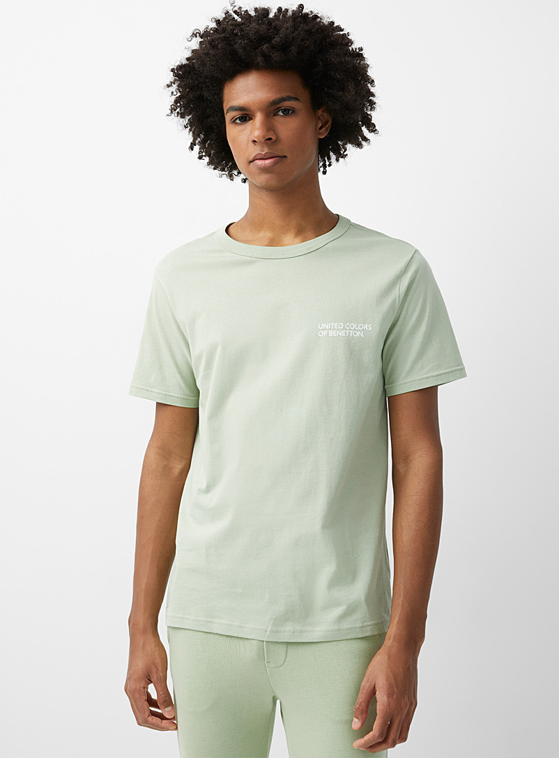 United Colors of Benetton Lime Green Logo pastel T-shirt for men