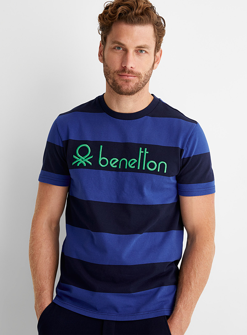 United Colors of Benetton Marine Blue Club-stripe logo T-shirt for men
