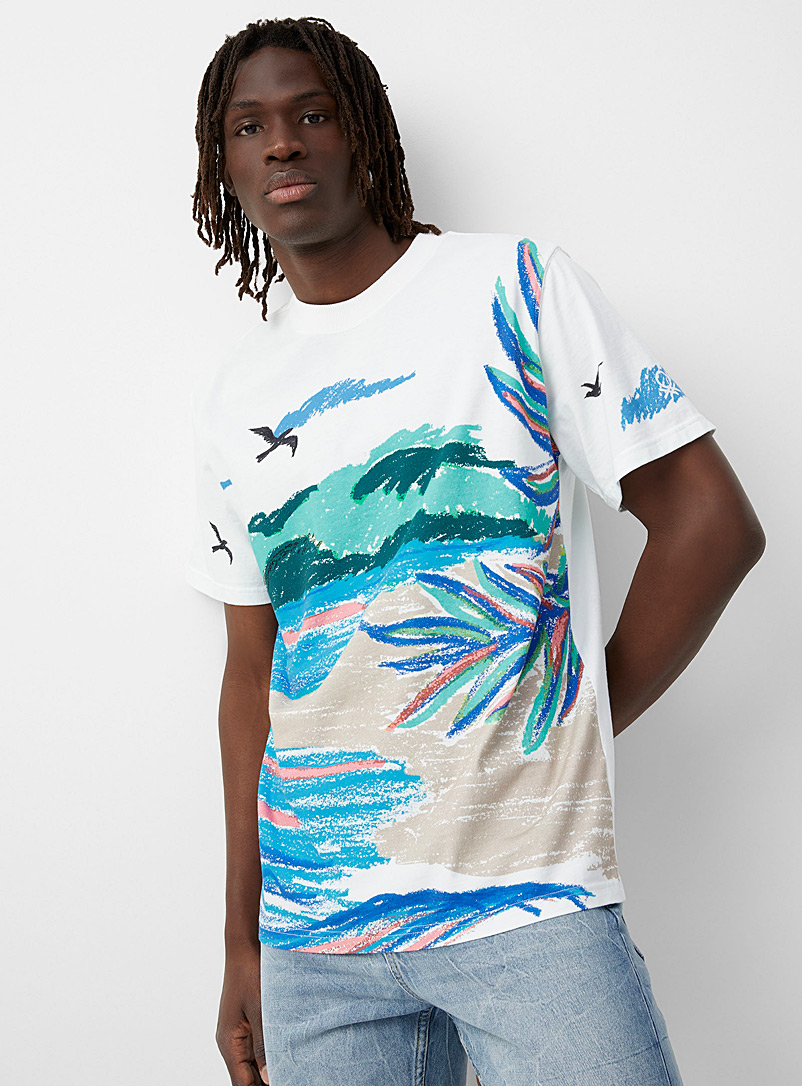 United Colors of Benetton White Drawn beach T-shirt for men