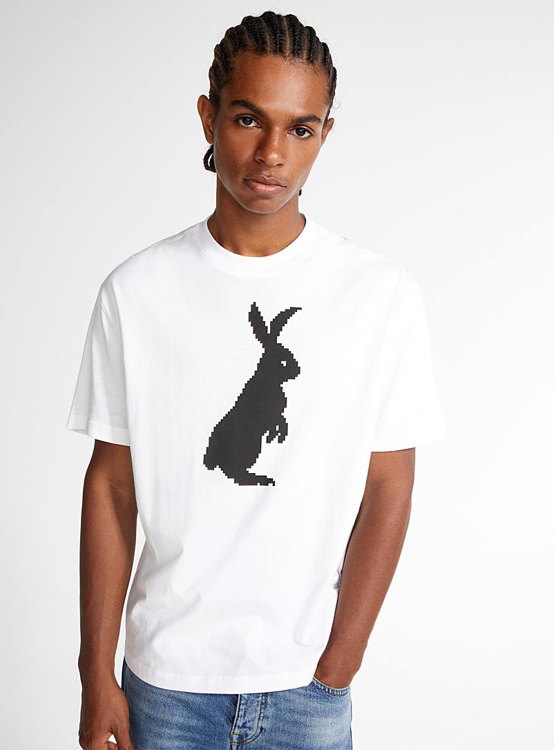 United Colors of Benetton White Pixelated rabbit T-shirt for men