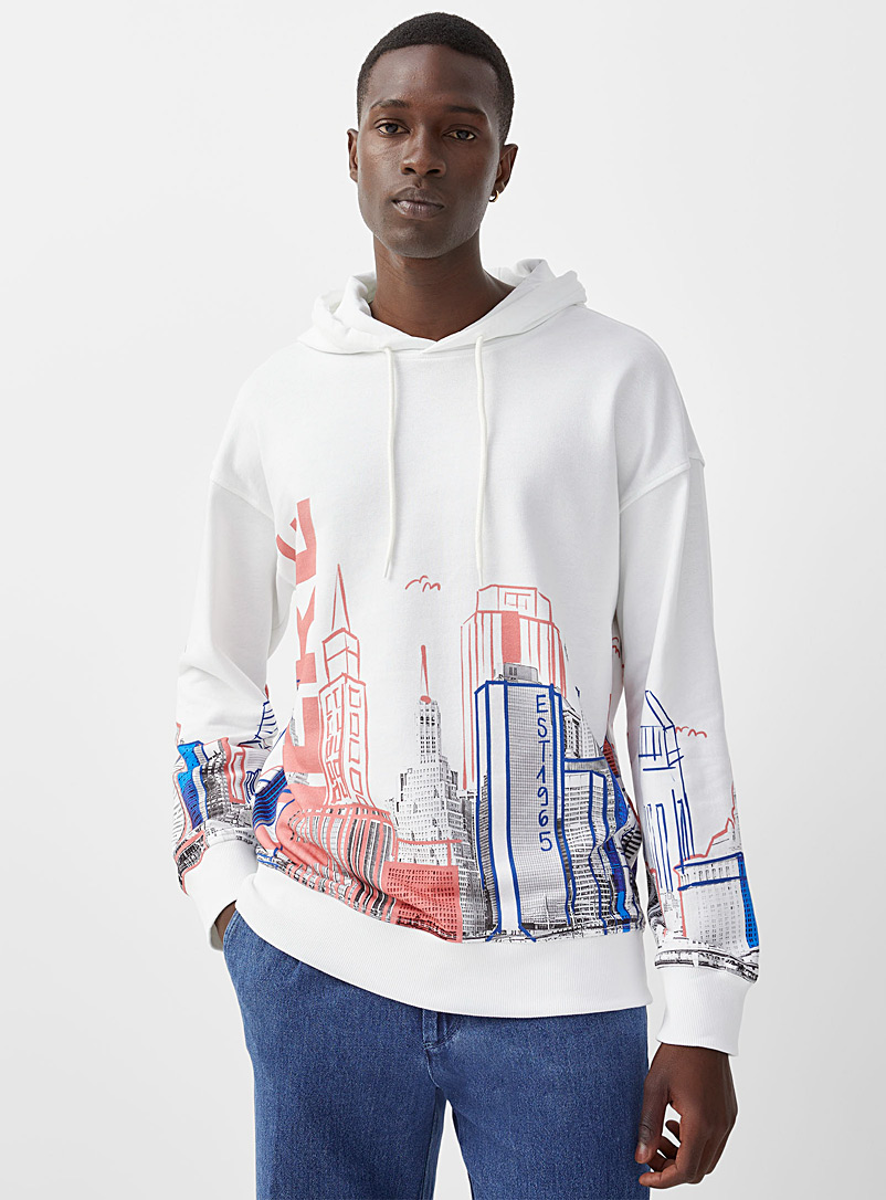 United Colors of Benetton White Urban sketch hooded sweatshirt for men