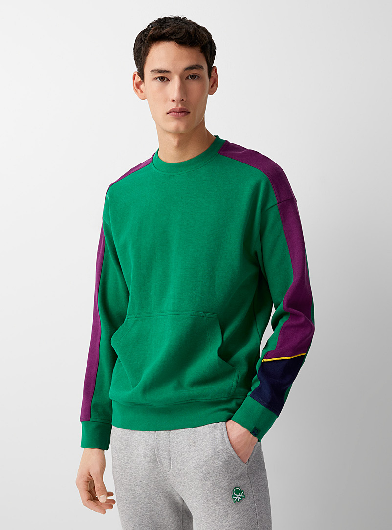 United Colors of Benetton Green Colour block sleeve sweatshirt for men