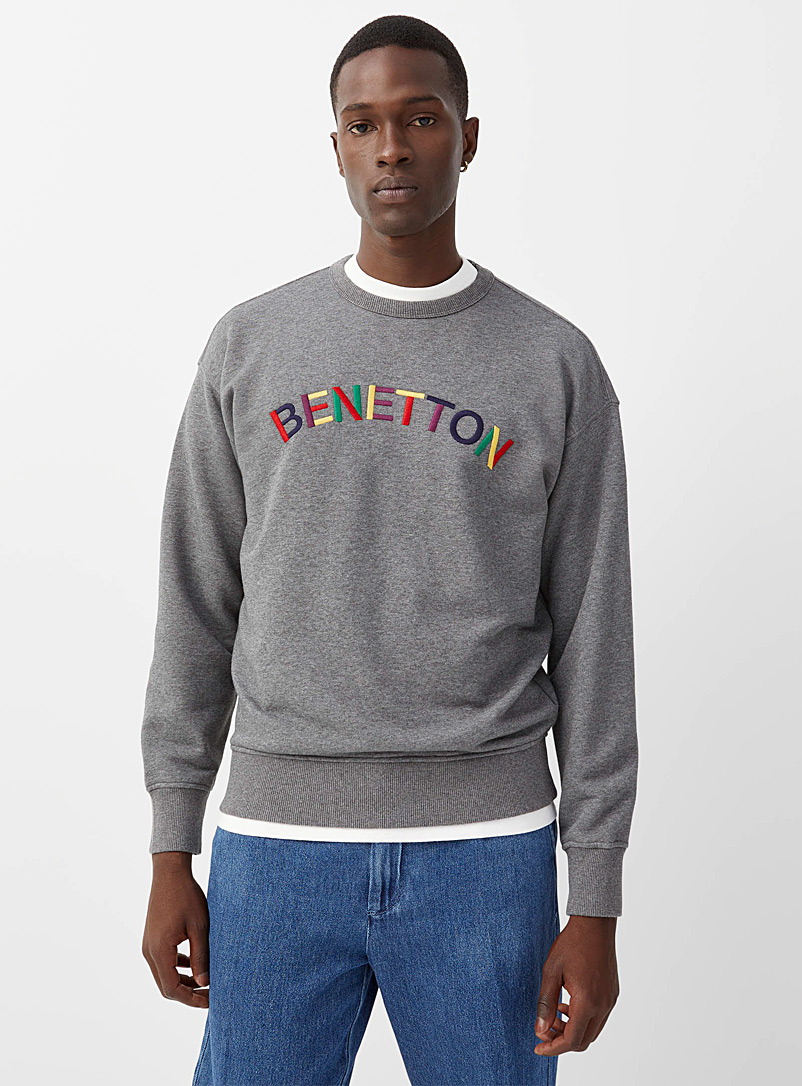 United Colors of Benetton Grey Embroidered logo semi-plain sweatshirt for men