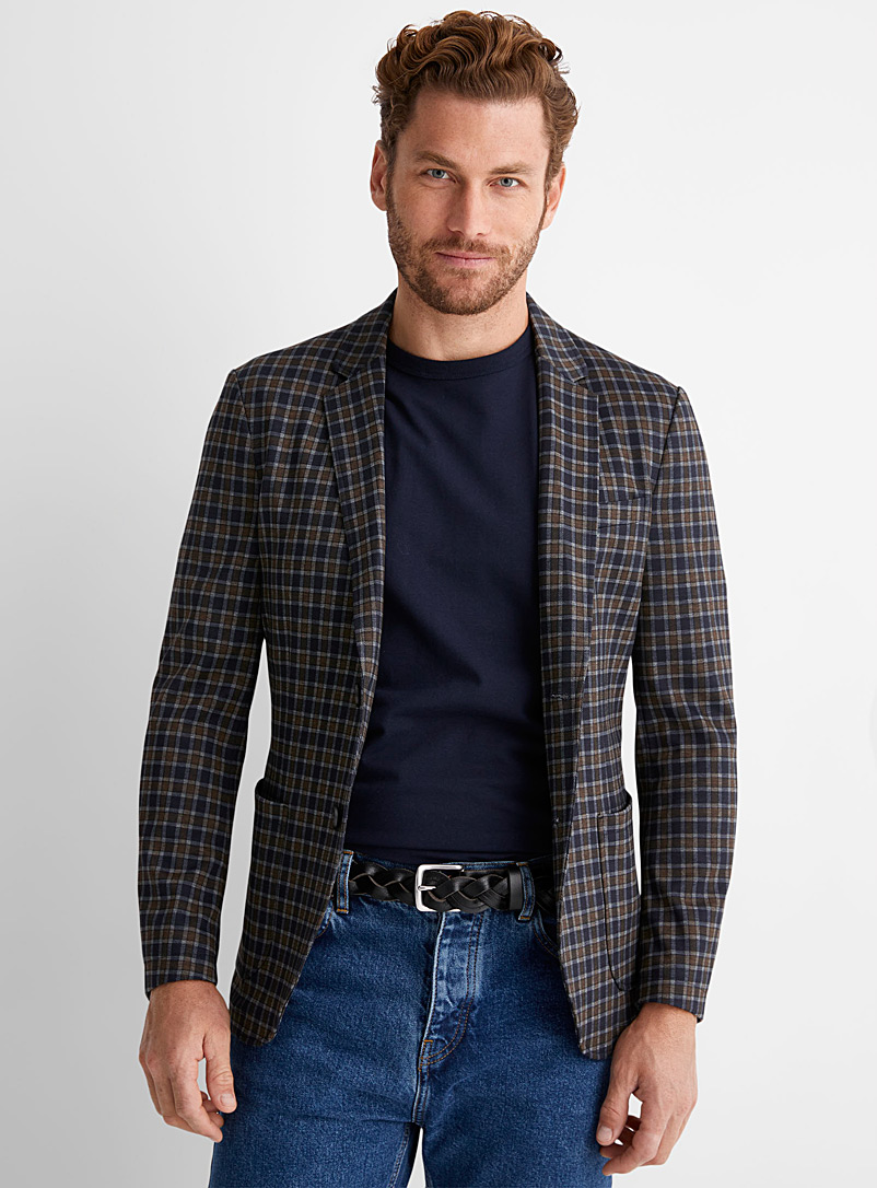United Colors of Benetton Brown Check knit jacket Slim fit for men