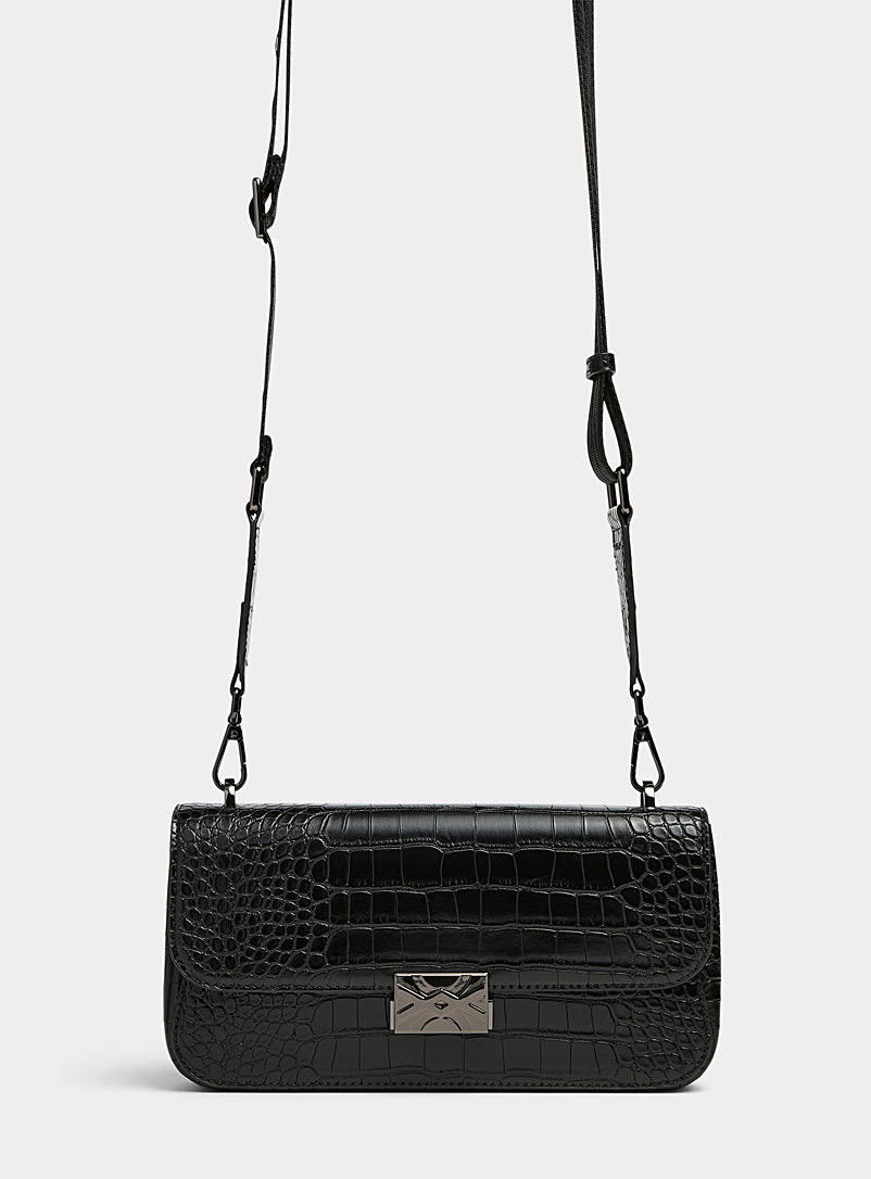 United Colors of Benetton Black Faux-crocodile shoulder bag for men