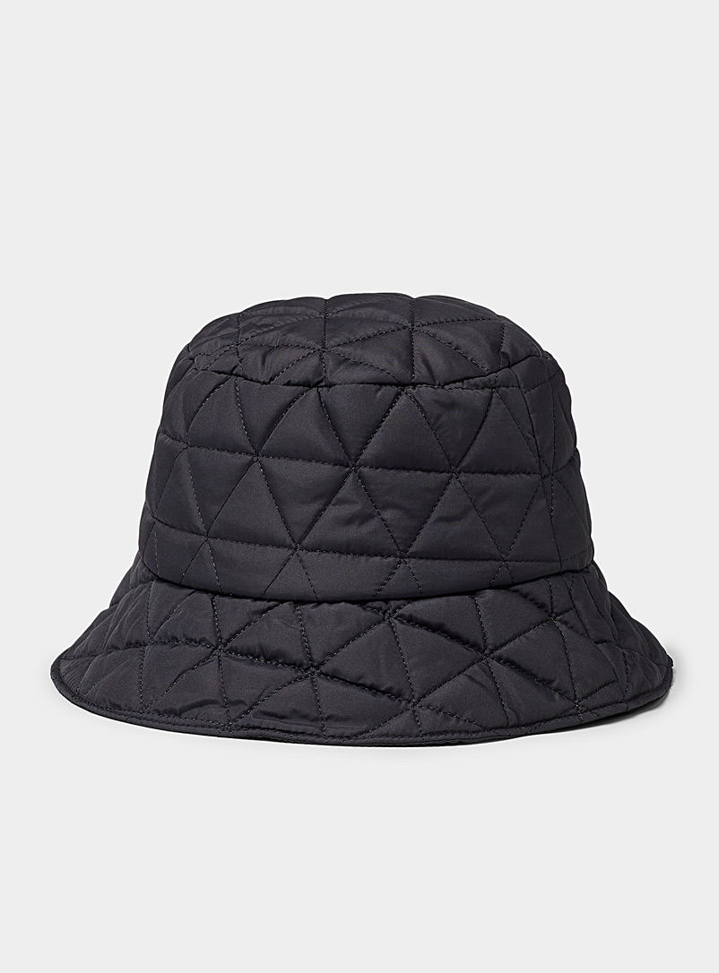 United Colors of Benetton Black Geo topstitch quilted bucket hat for women