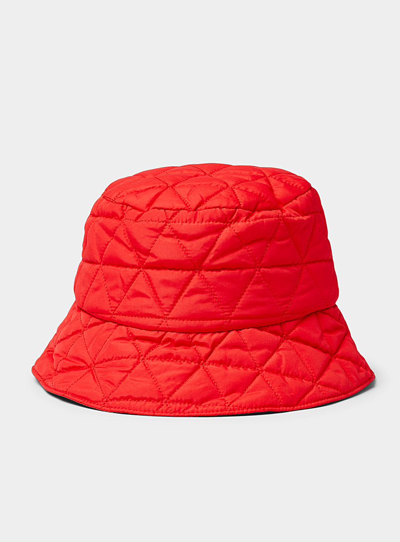 United Colors of Benetton Red Geo topstitch quilted bucket hat for women
