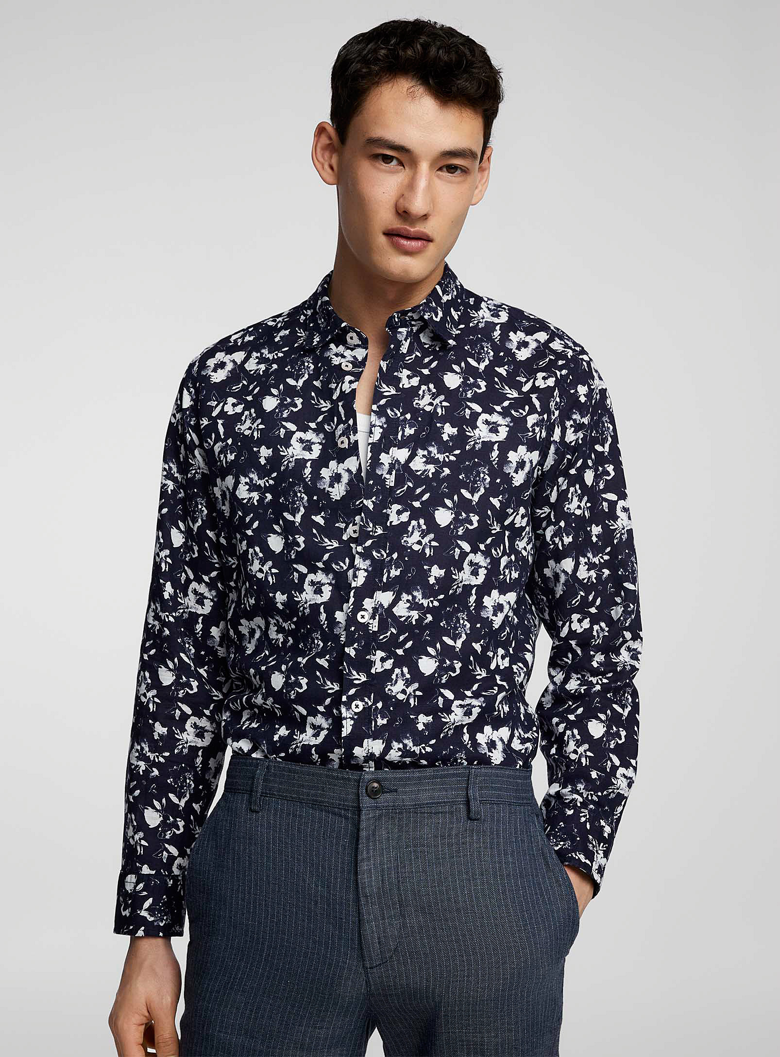 United Colors Of Benetton Abstract Flower Navy Shirt In Navy/midnight Blue
