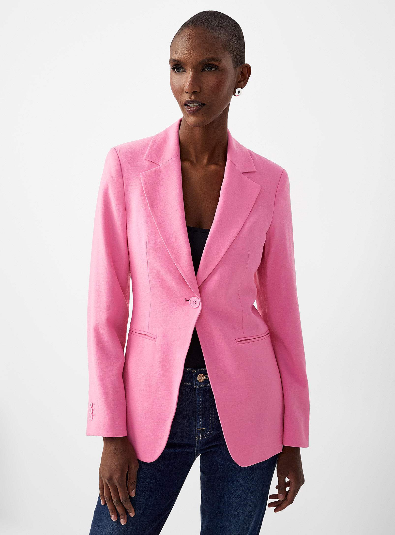 United Colors of Benetton - Women's Dragée pink single-button lightweight Blazer Jacket