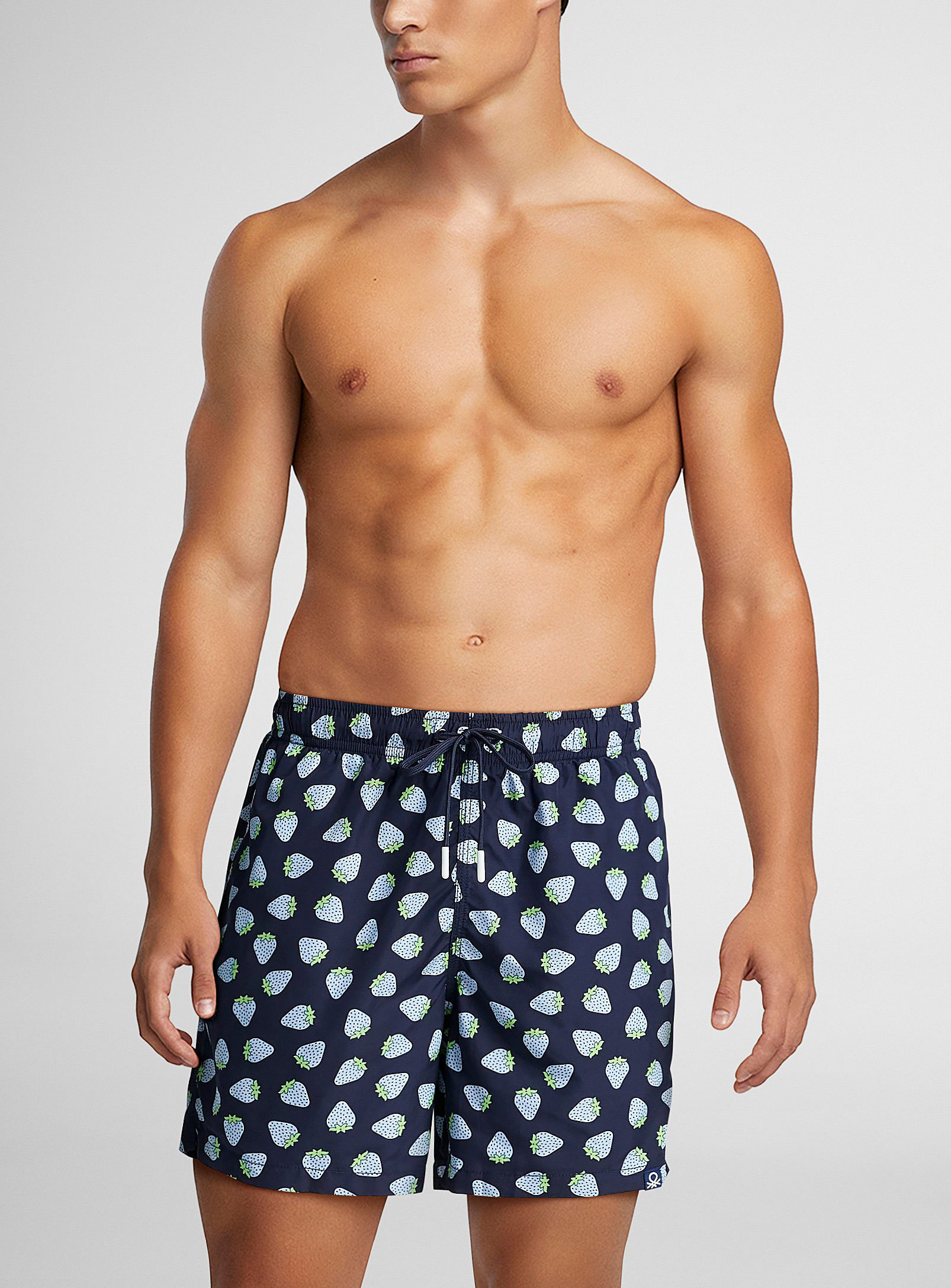 United Colors Of Benetton Muted Strawberry Swim Trunk In Patterned Blue