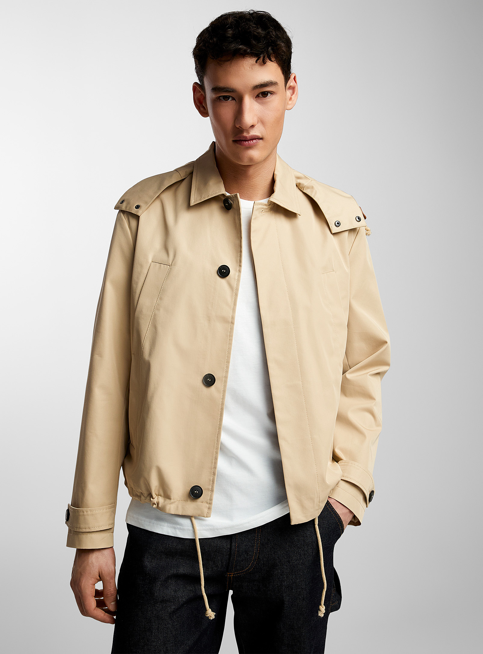 United Colors Of Benetton Hooded Trench-style Jacket In Fawn