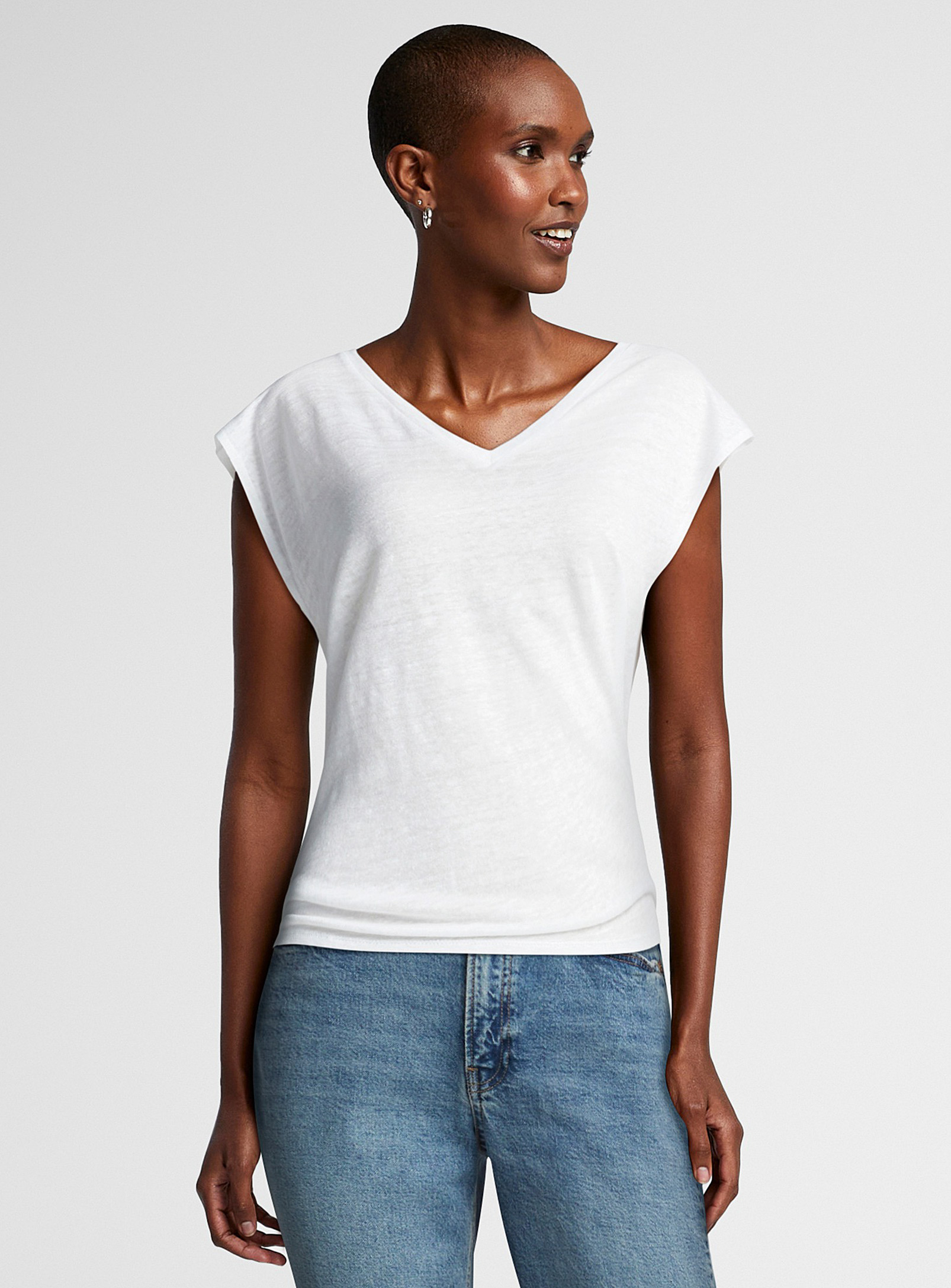 United Colors Of Benetton Cap-sleeve Pure Linen T-shirt In White