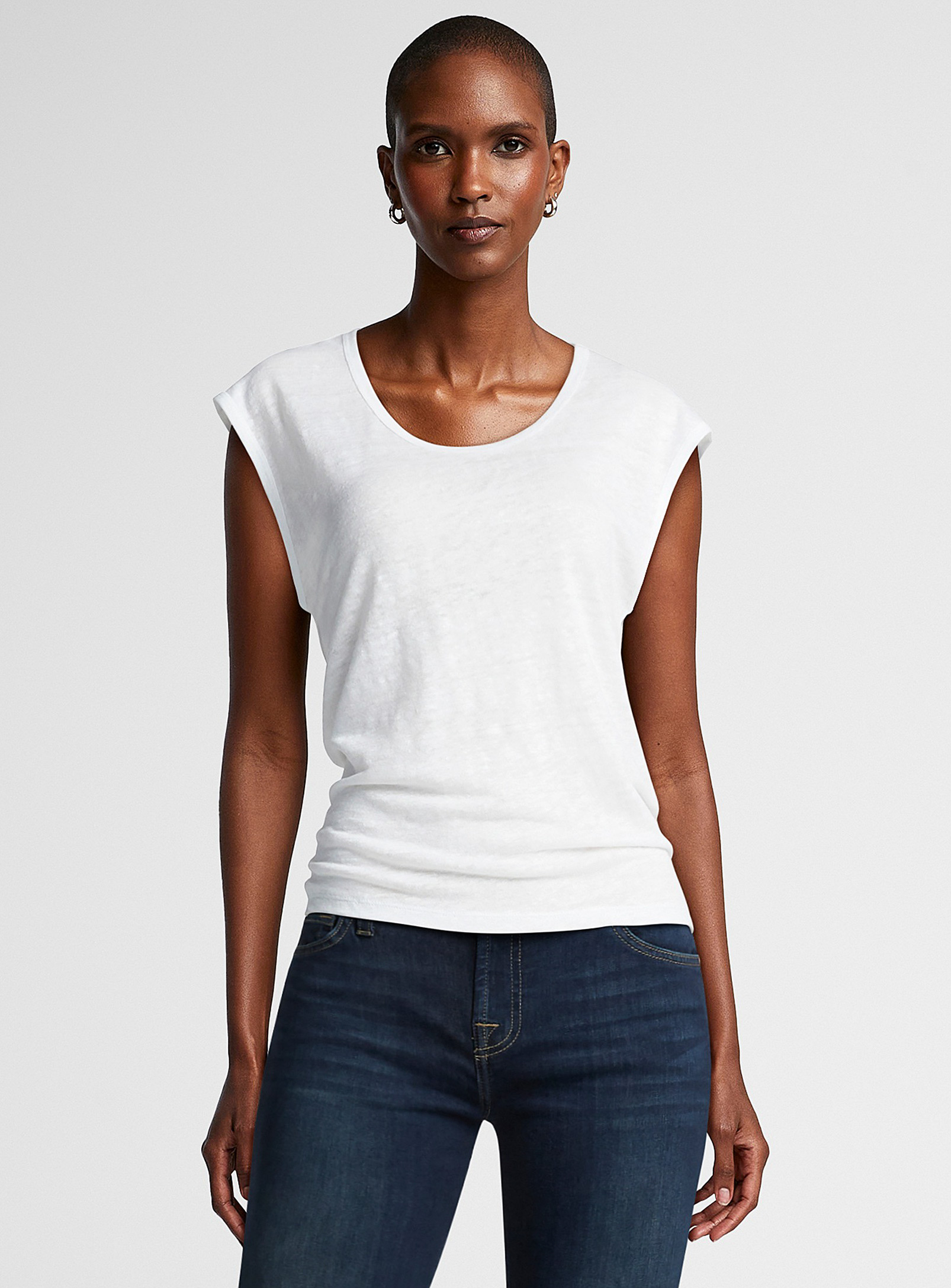 United Colors Of Benetton Cap-sleeve Pure Linen Jersey Cami In White