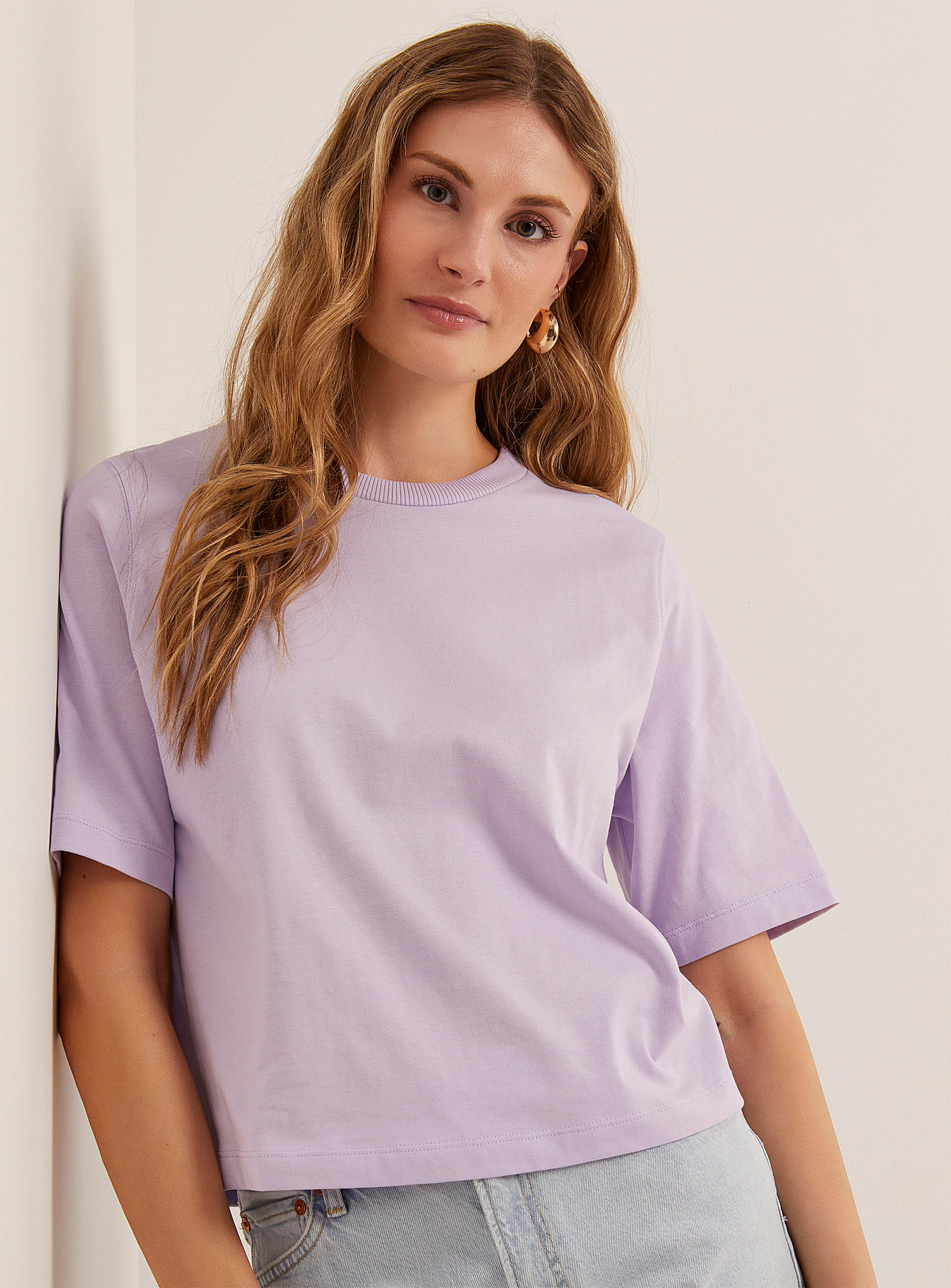 United Colors Of Benetton Ribbed Crew Neck Boxy-fit T-shirt In Lilacs