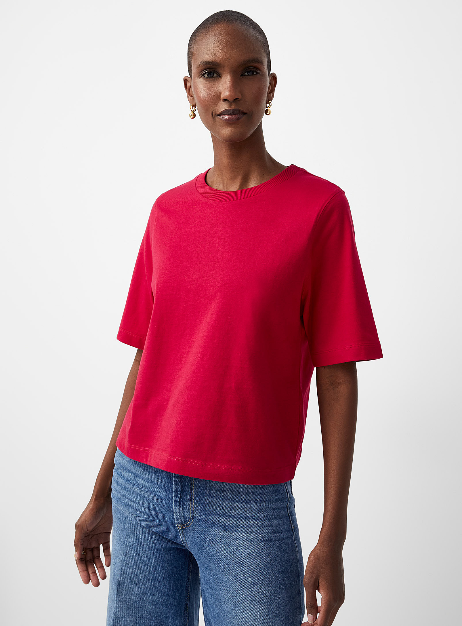 United Colors Of Benetton Ribbed Crew Neck Boxy-fit T-shirt In Pink