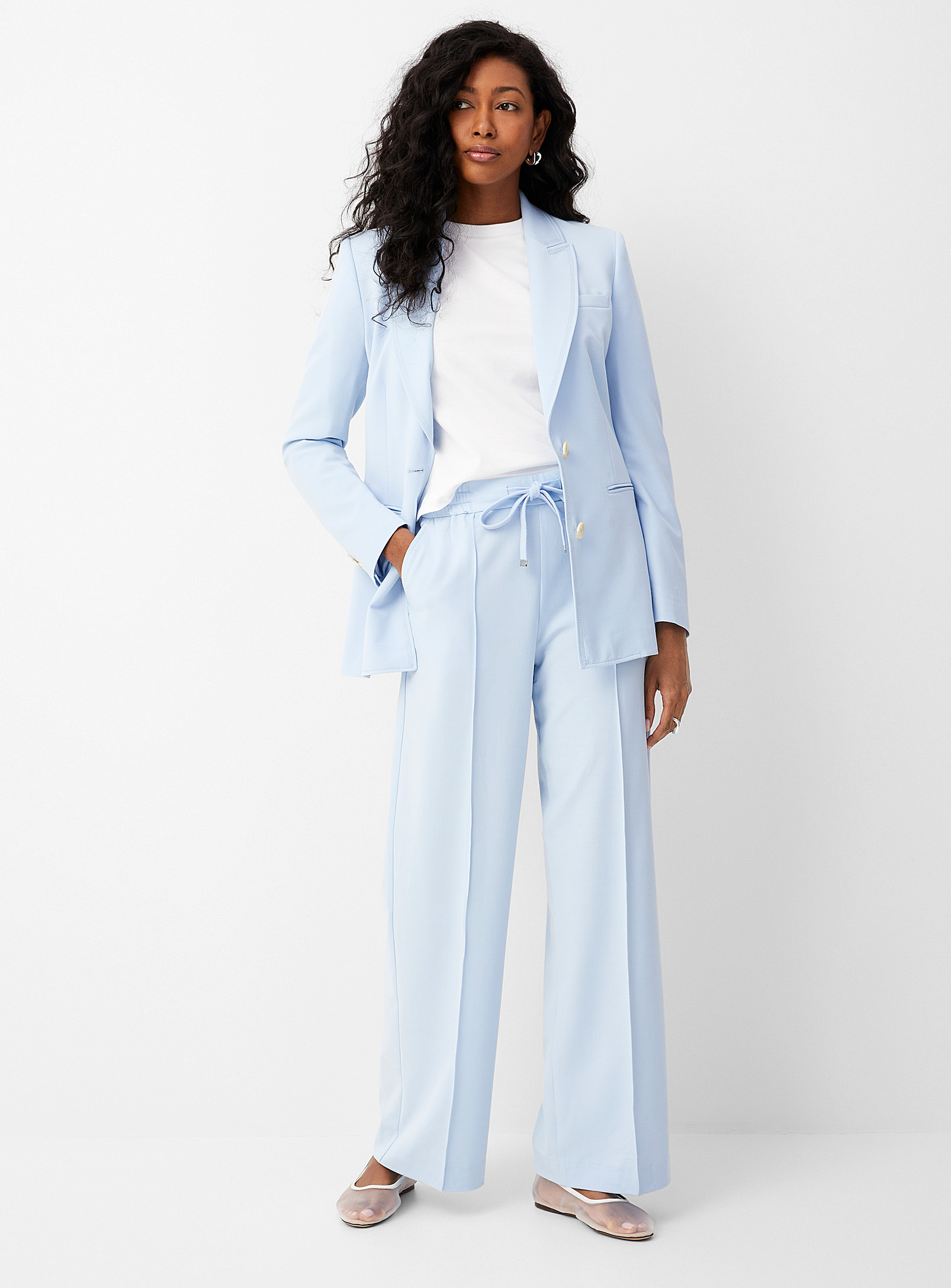 United Colors Of Benetton Pastel Blue Elastic Waist Wide-leg Pant In Baby Blue