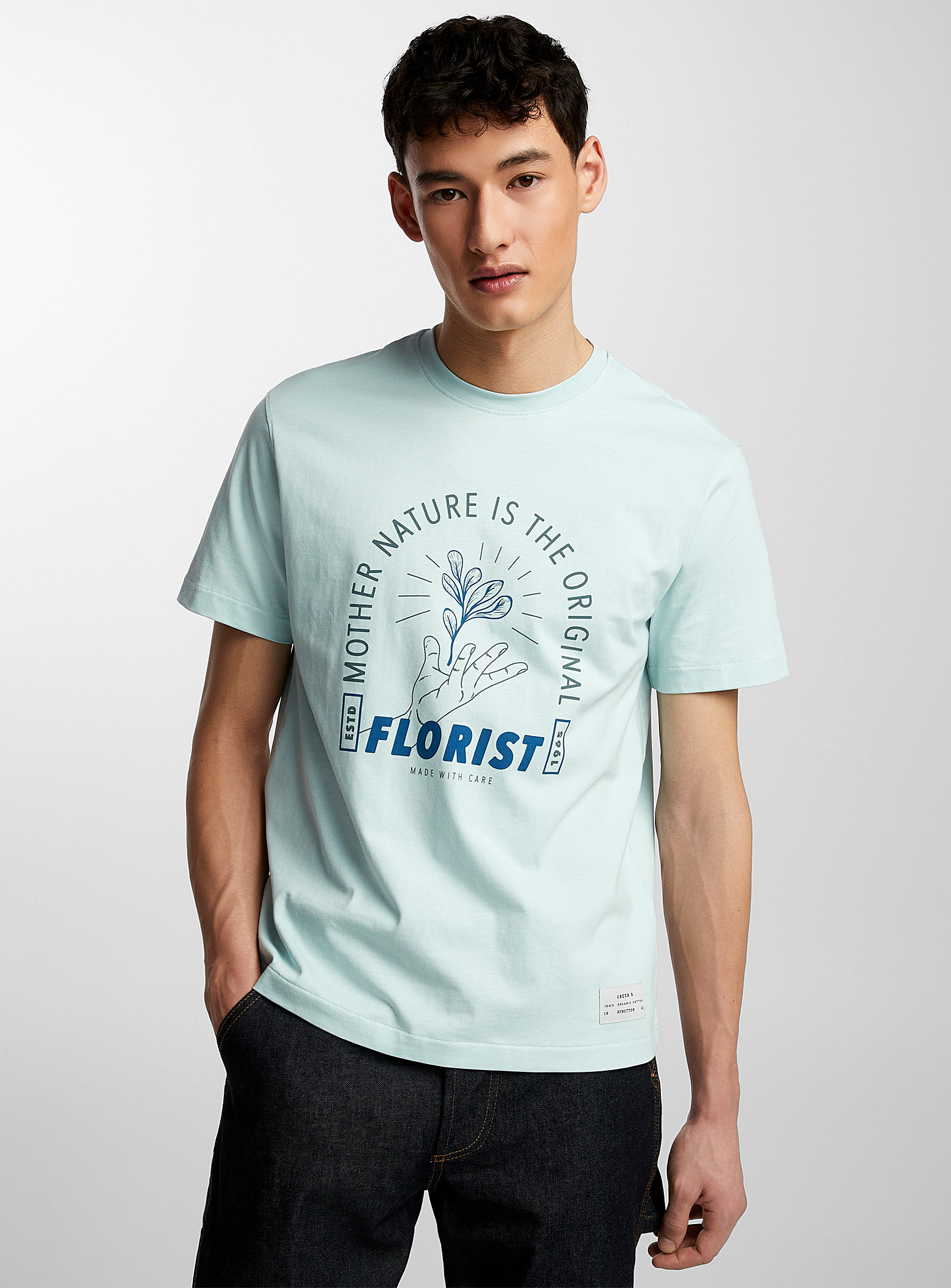 United Colors Of Benetton Florist T-shirt In Baby Blue