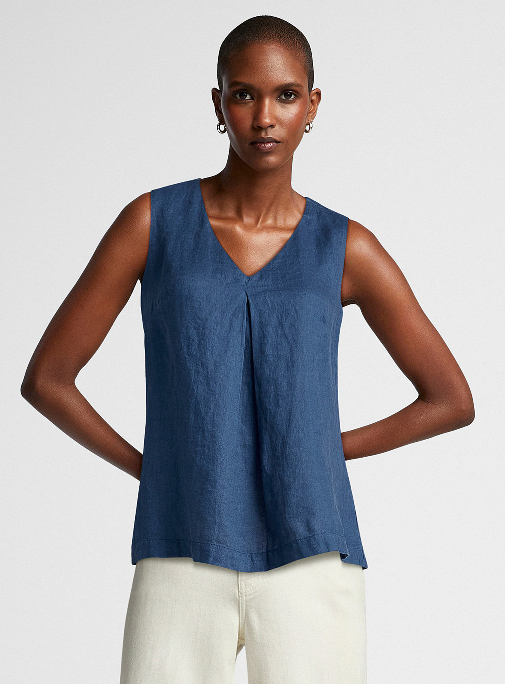 United Colors Of Benetton Pleated V-neck Cami In Blue