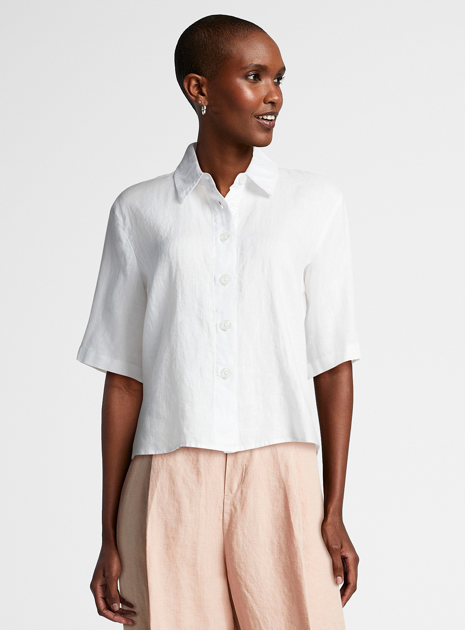 United Colors Of Benetton Pure Linen Boxy-fit Shirt In White
