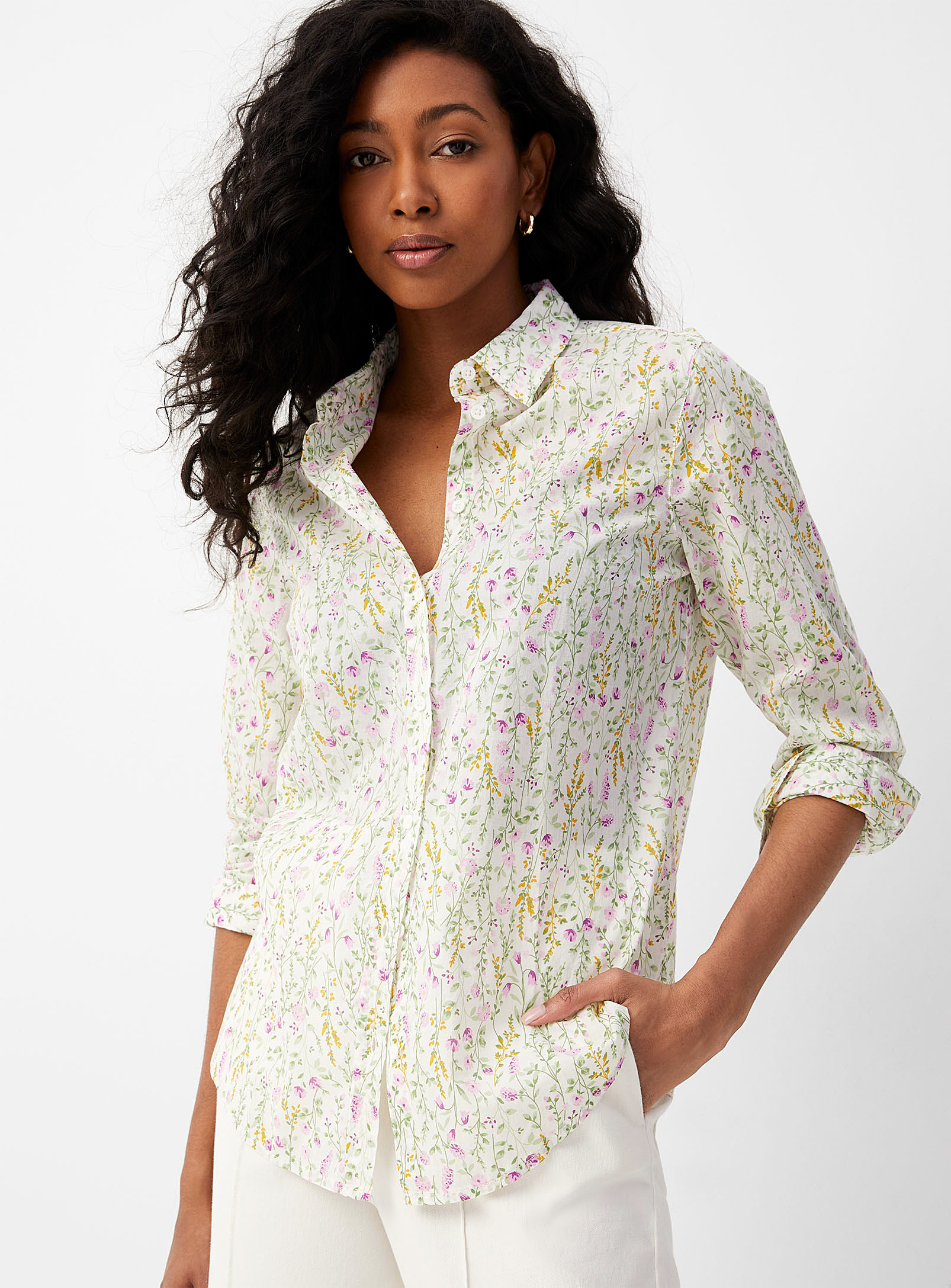 United Colors Of Benetton Vibrant Pattern Lightweight Shirt In Patterned White