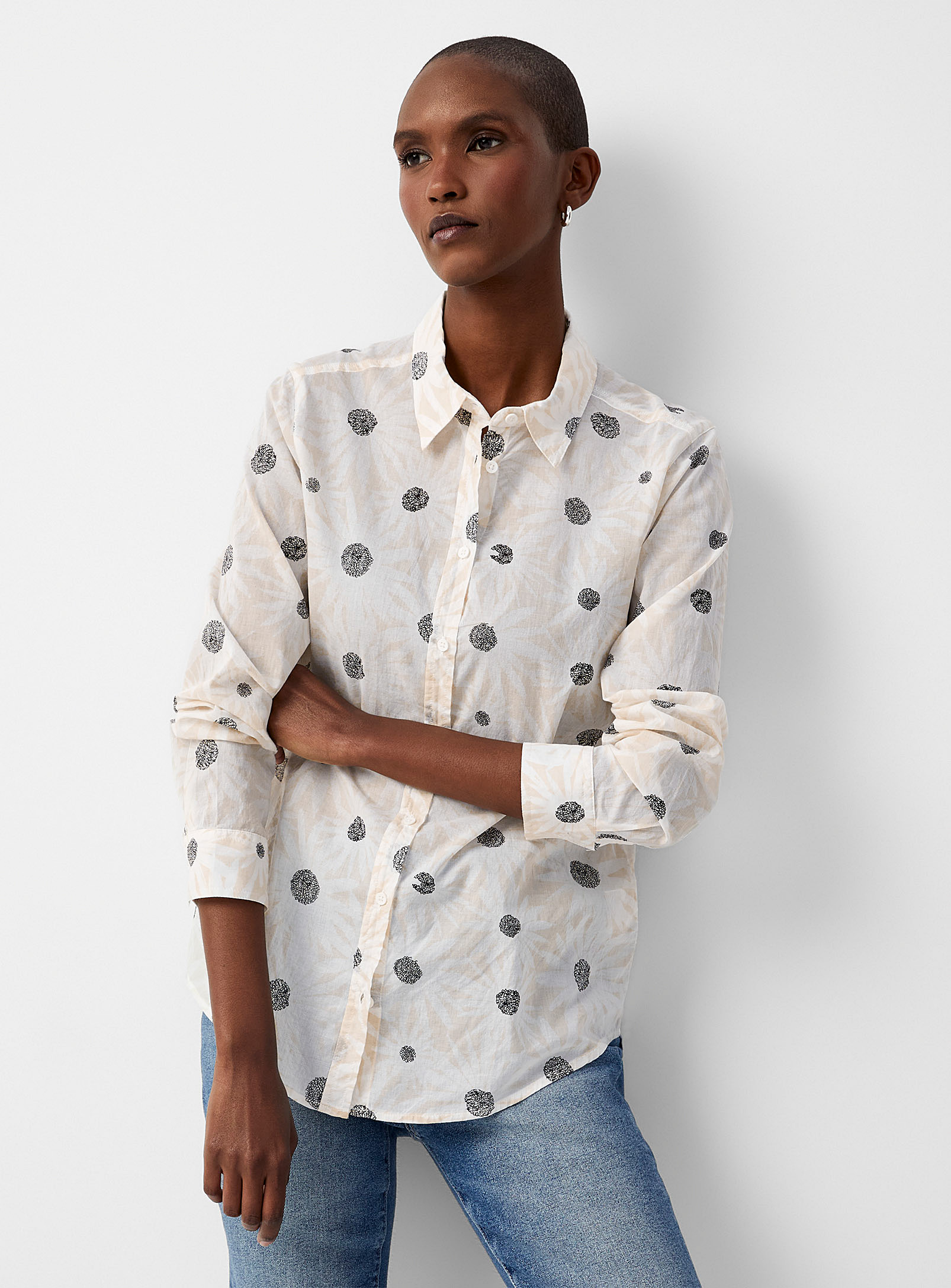United Colors Of Benetton Lightweight Voile Printed Shirt In Patterned Blue