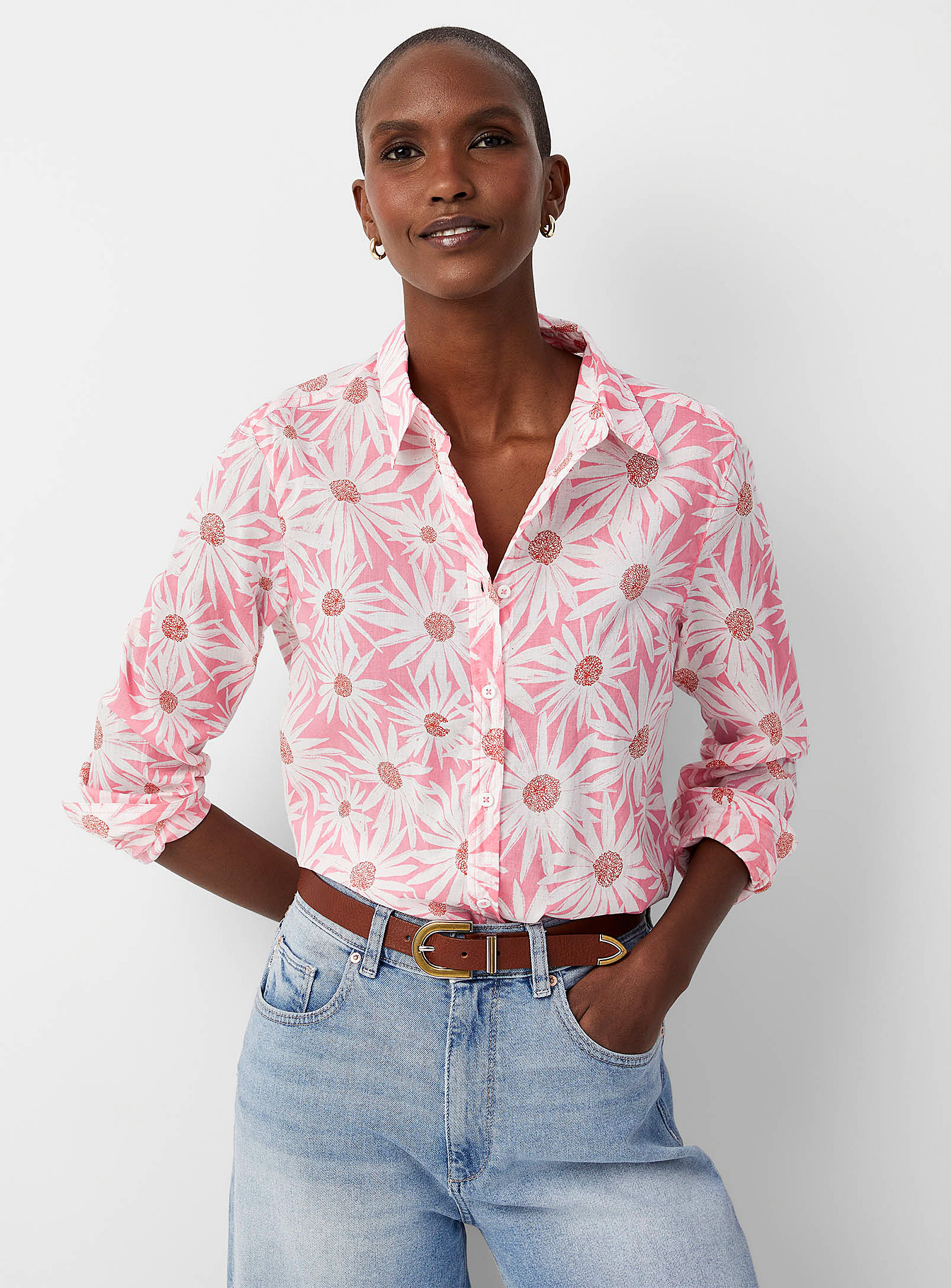United Colors Of Benetton Lightweight Voile Printed Shirt In Pink