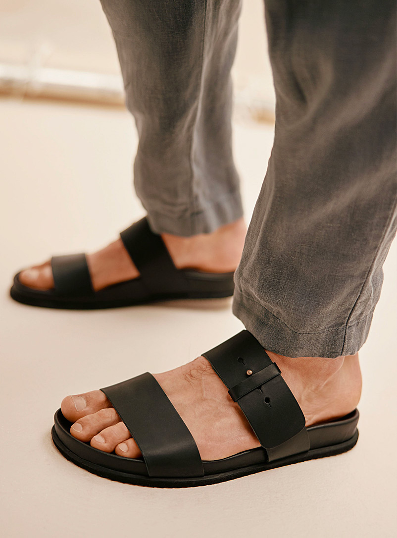 Ancient Greek Sandals Black Kimon 2-strap sandals Men for men