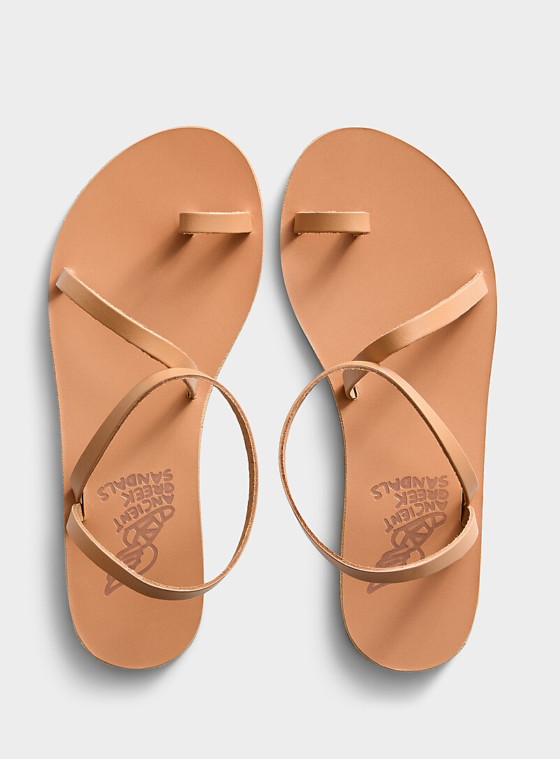 Ancient Greek Sandals: La sandale cuir naturel Apli Eleftheria <b>Faite &agrave; la main en Gr&egrave;ce</b> Femme Brun clair pour femme