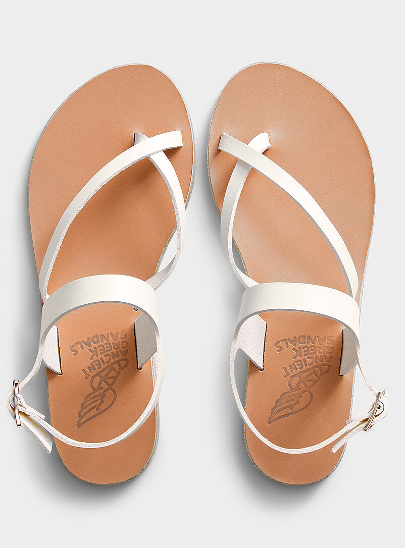 Ancient Greek Sandals: La sandale cuir ivoire Theano <b>Faite &agrave; la main en Gr&egrave;ce</b> Femme Blanc pour femme