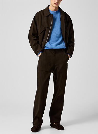 Norse Projects Brown Chevron pattern utilitarian twill pant for men