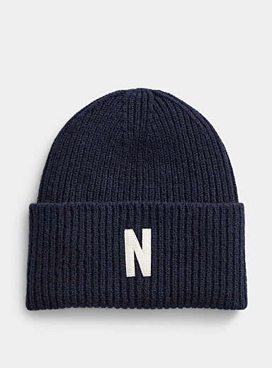 Norse Projects Marine Blue Ribbed merino wool signature cuffed tuque for men