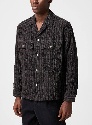 Norse Projects: La chemise cabana seersucker &agrave; carreaux Mols Brun pour homme