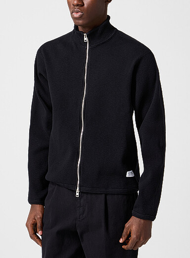 Norse Projects: Le cardigan zipp&eacute; c&ocirc;tel&eacute; Teno Noir pour homme