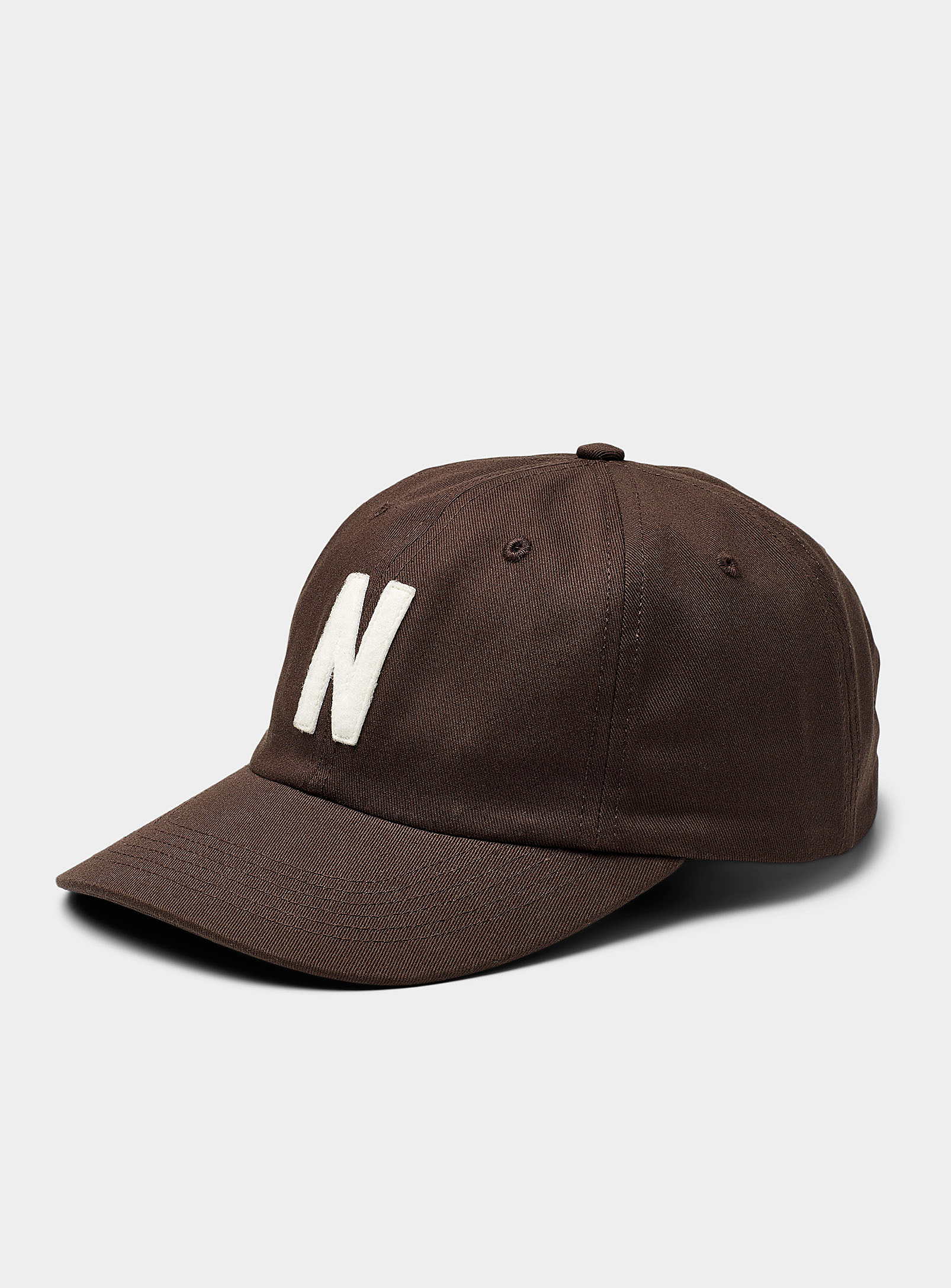 Shop Norse Projects Embroidered Large Letter Twill Cap In Brown