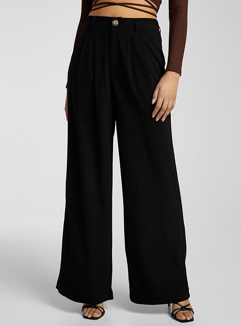 Icône Black Twill pleated wide-leg pant for women