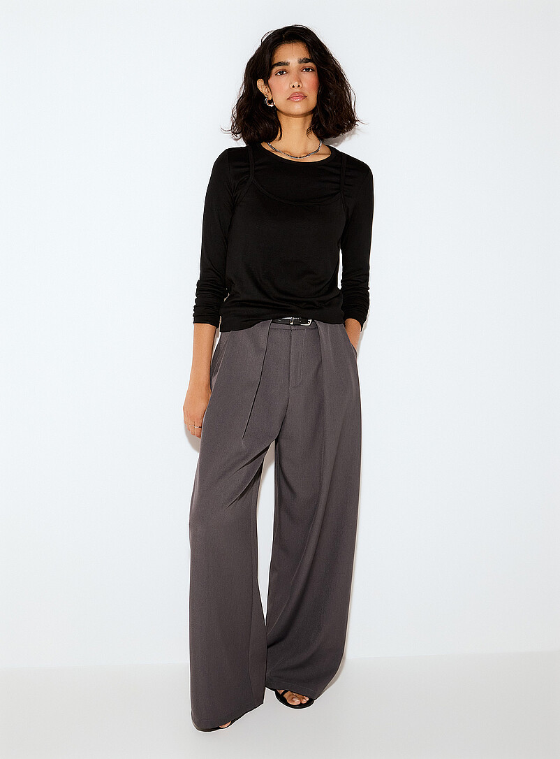 Ic&ocirc;ne Grey Layered cami long-sleeve T-shirt for women