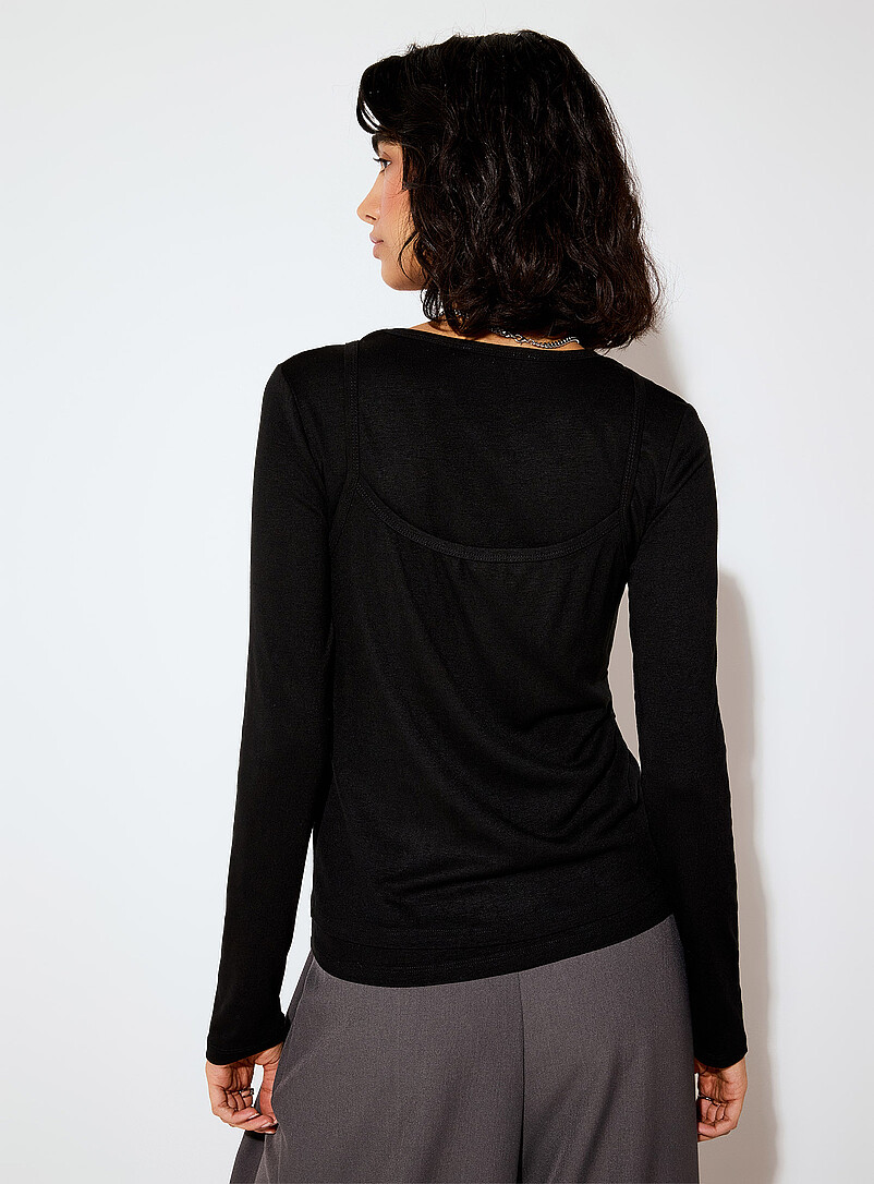 Ic&ocirc;ne: Le t-shirt manches longues camisole superpos&eacute;e Gris pour femme