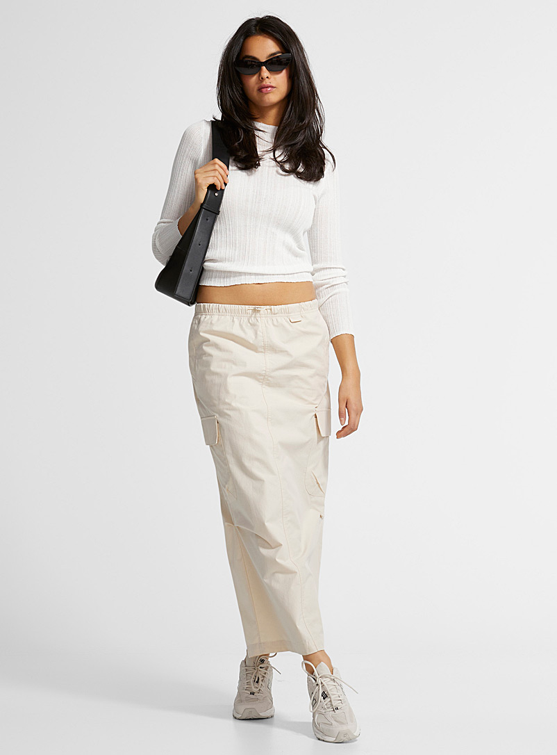 Icône Cream Beige Patch pockets parachute skirt for women