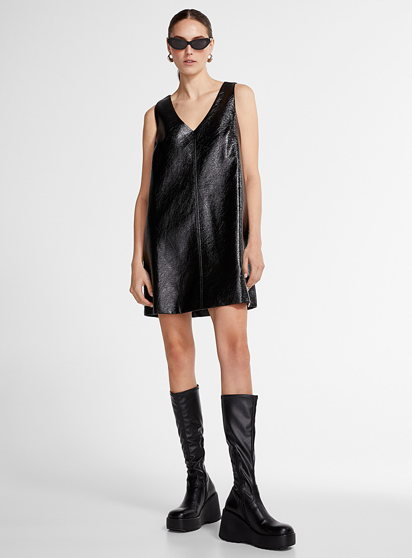 Icône Black Faux-leather jumper dress for women