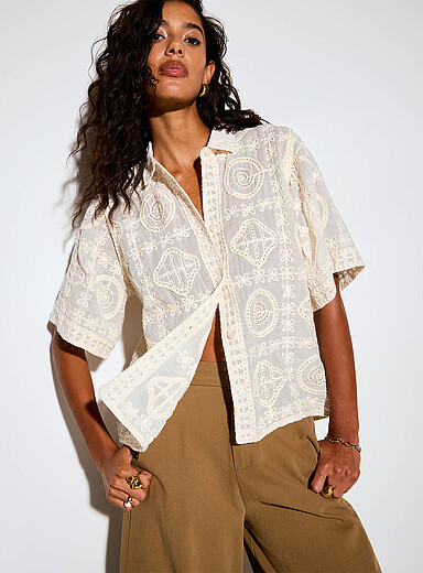 Embroidered pattern and mini-beads shirt