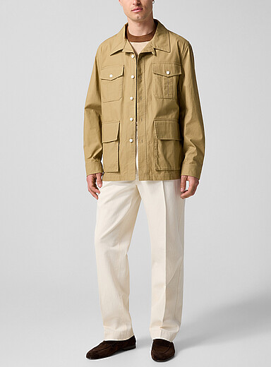 Drake's Off White Chevron pattern cream twill pant for men