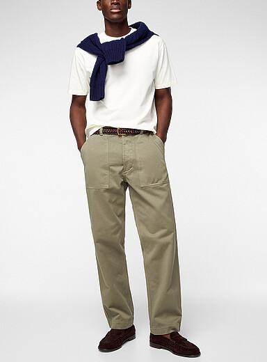 Drake's Mossy Green Patch pockets utilitarian pant for men