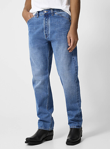 Drake's: Le jean selvedge fusel&eacute; d&eacute;lav&eacute; Bleu p&acirc;le - Bleu ciel pour homme