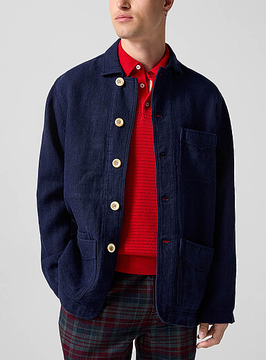 Drake's: La veste utilitaire lin dense Bleu marine - Bleu nuit pour homme