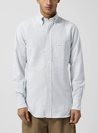 Drake's Green Striped Oxford shirt for men