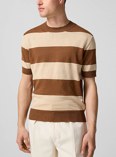 Drake's Brown Block stripes short-sleeve sweater for men